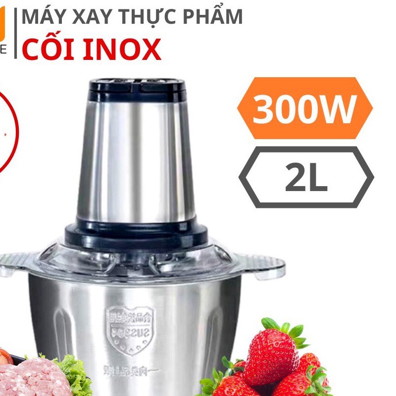 Máy Xay Thịt, Máy Say Xinh Tố Đồ Ăn Gia Đình Cầm Tay Cối Inox 4 Lưỡi Công Suất 300w