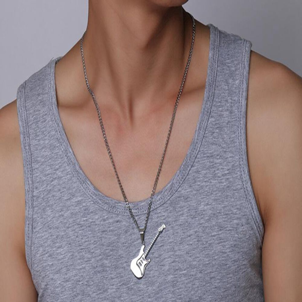 Fashion Trend Men's Alloy Guitar Pendant Necklace Men's Black/Silver/Golden Pendant Pendant