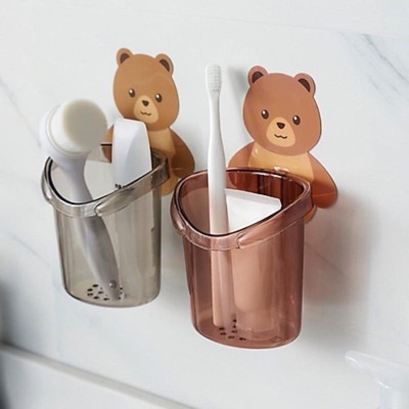 Cốc gấu dán tường đựng bàn chải kem đánh răng