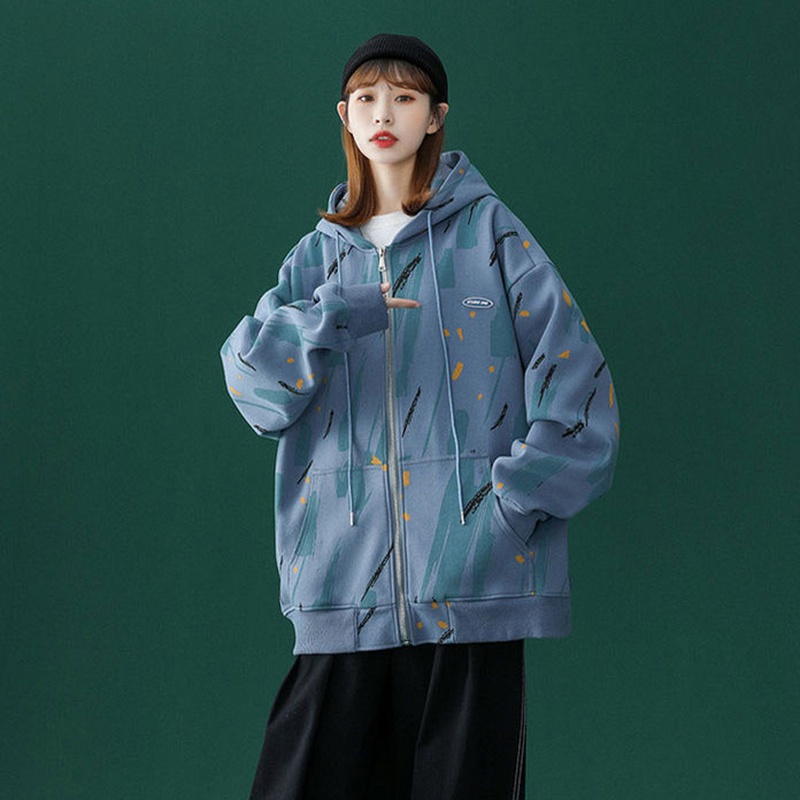 Áo khoác thể thao IELGY tay dài dáng rộng có khóa kéo cho nữ