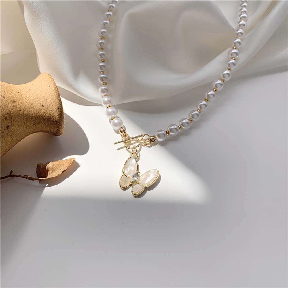 vòng cổ Hợp Kim Mặt Hình Bướm / Mặt Cười Đính Ngọc Trai Đơn Giản Thanh Lịch Cho Nữ