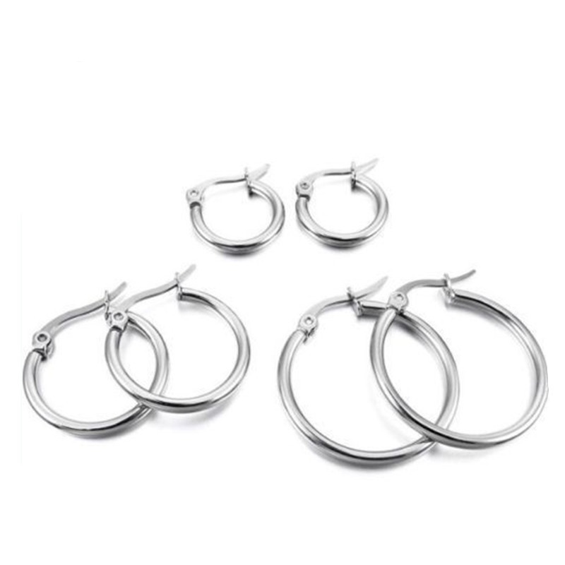 1 Đôi Bông Tai Hình Tròn Bằng Thép Không Gỉ Màu Vàng Hồng 10MM-70MM