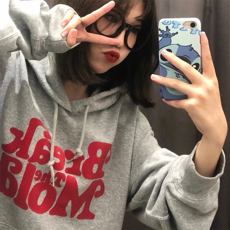 ZHELIHANGFEI  Áo Hoodie Dáng Rộng In Chữ Cá Tính Dễ Phối Đồ