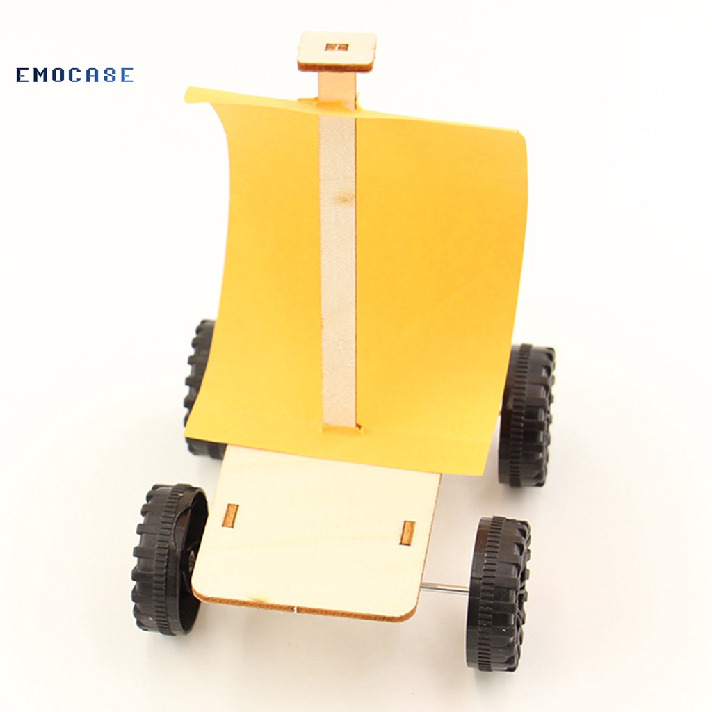 emocase Eco-friendly Science Car Model Wooden Wind Power Car Kit Imagination Cultivation for Entertainment