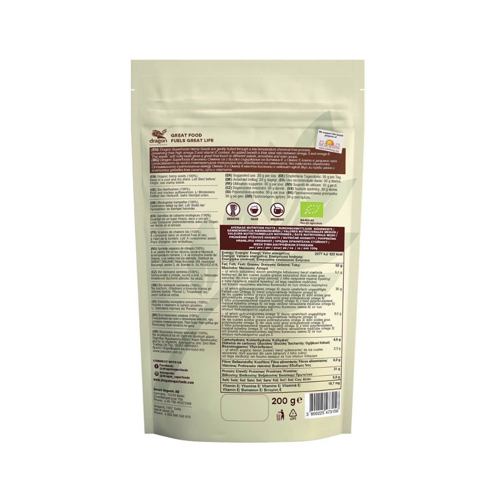 Hạt gai dầu hữu cơ Dragon Superfoods 200g - Organic Hemp Seeds