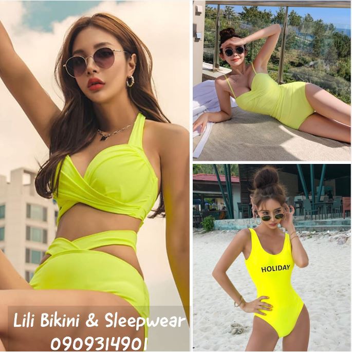 Bikini màu xanh, vàng Neon, xanh chuối màu cực kì xinh và nổi bật, monokini một mảnh và bộ bơi 2 mảnh tôn dáng cạp cao