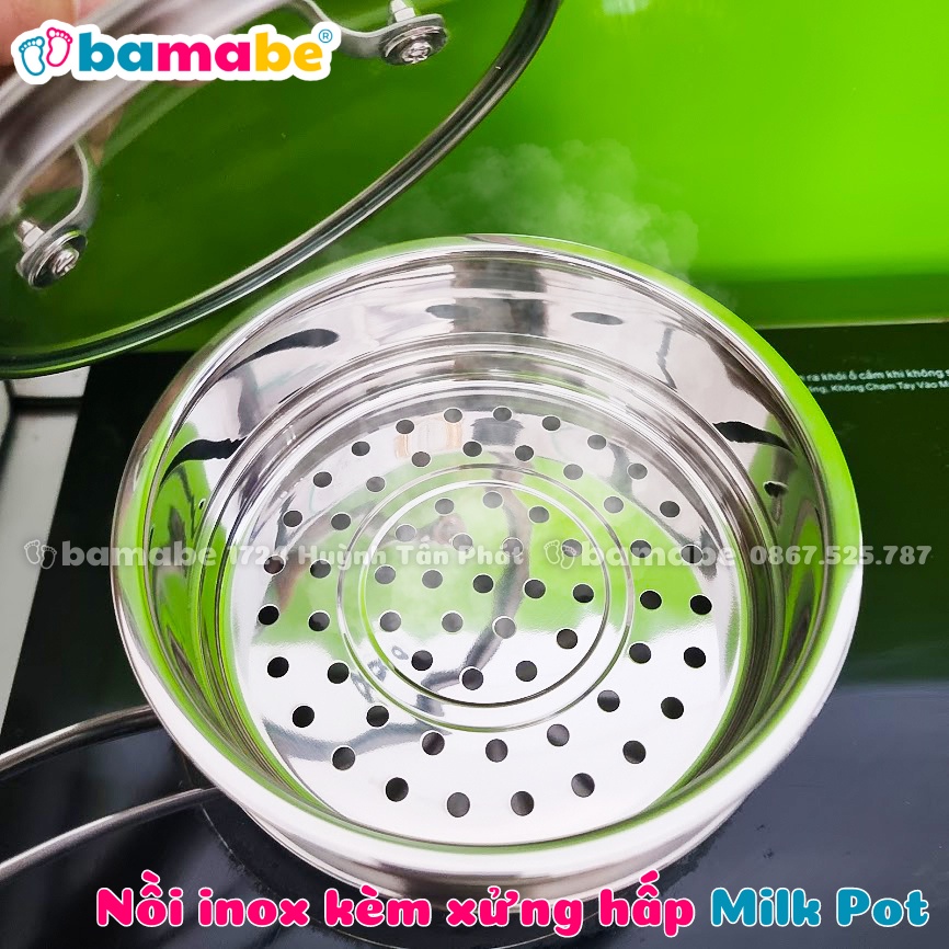 Nồi Inox 3 Đáy Milk Pot 1.5L Kèm Xửng Hấp