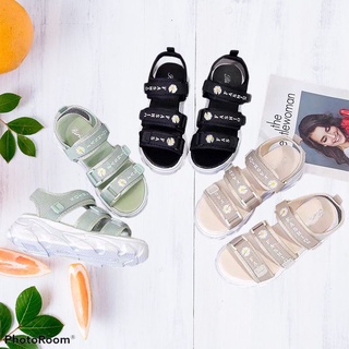 Sandal nữ Ulzang thời trang học sinh quai ngang hoa cúc gắn mác siêu đẹp nữ tính