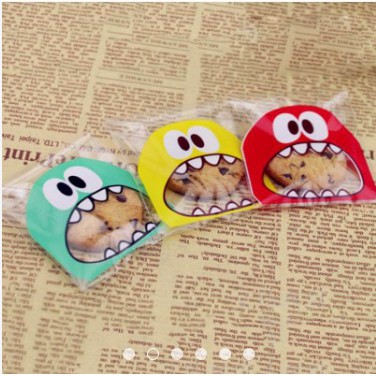 100Pcs Cartoon Monster Cookie Candy Bag Self-Adhesive Plastic