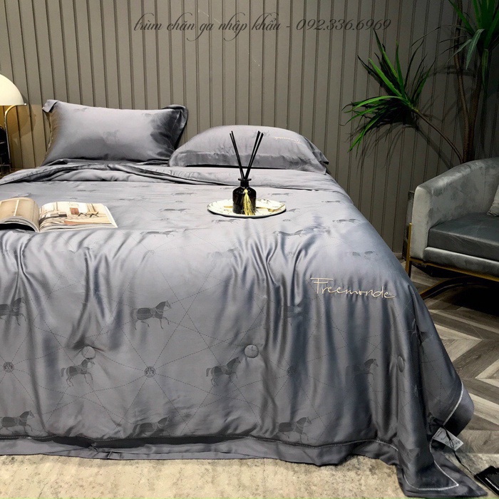 Bộ Chăn Ga Gối Tencel 100s 5D FreeMonde Chăn Trần Vân Chìm - BST 1