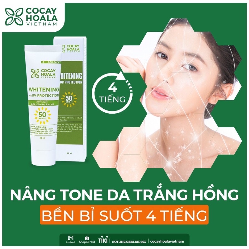 Kem chống nắng chiết xuất nghệ, dầu bơ, rau má cocayhoala 30ml