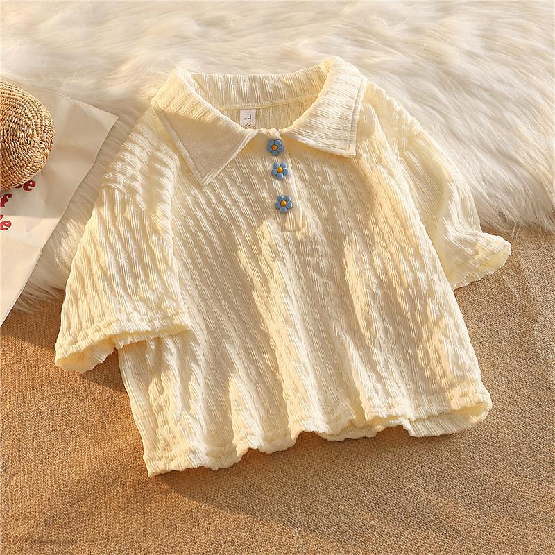 Áo thun cổ polo IELGY tay ngắn nút hoa thời trang nữ