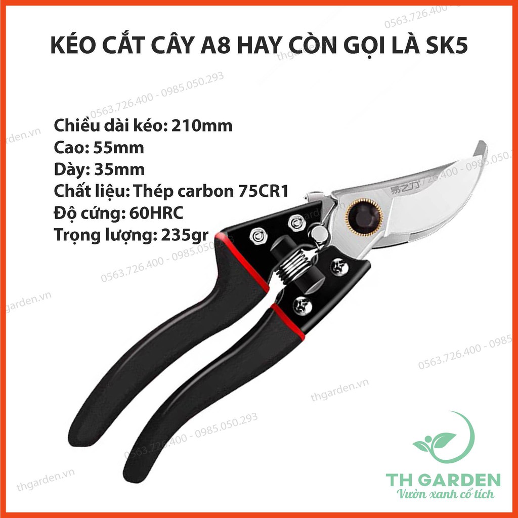 Kéo Cắt Tỉa Cành Cây A8 - Thép SK5 Độ Bền Cao - Đạt Độ Cứng HRC60