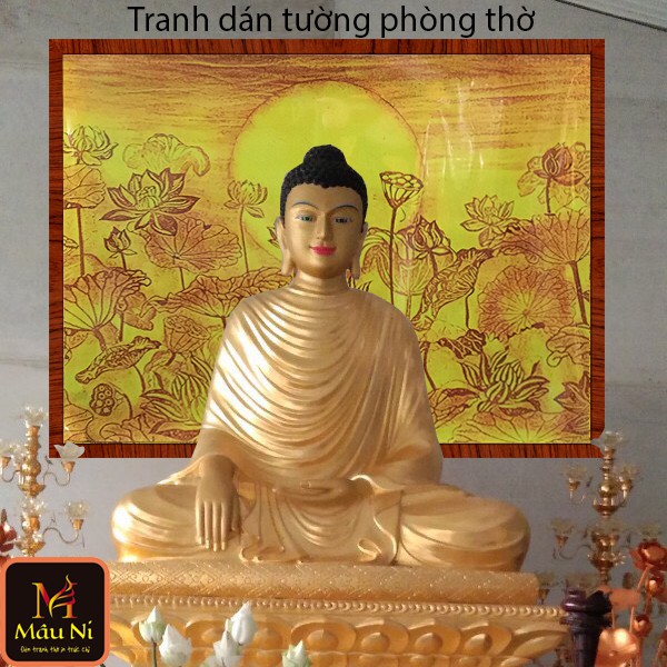 [Tranh phòng thờ dán tường] kt 127cmx195cm - Sen trăng - dán phòng thờ, vách thờ, bàn thờ, tượng thờ tranh trúc chỉ in M