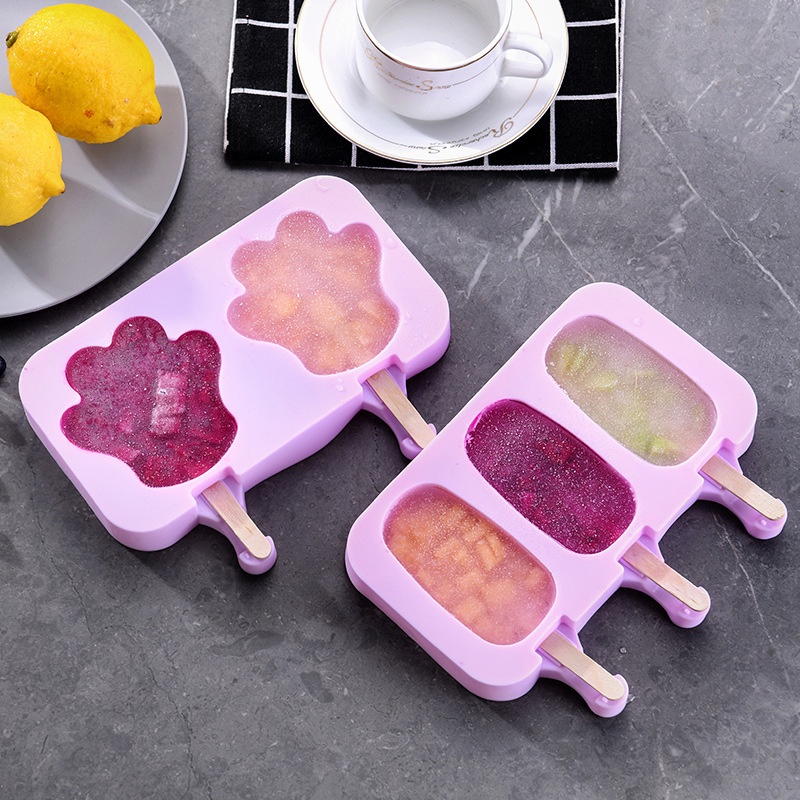 Khuôn kem silicon cho bé, khuôn làm kem, làm đá tại nhà tặng kèm que nhựa hoặc gỗ tùy mẫu lựa chọn