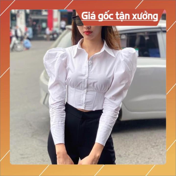 [Hàng Chất Lượng] (HÌNH THẬT) Áo Sơ Mi Croptop Vai Phồng tay Dài CLASSIC (TRẮNG)