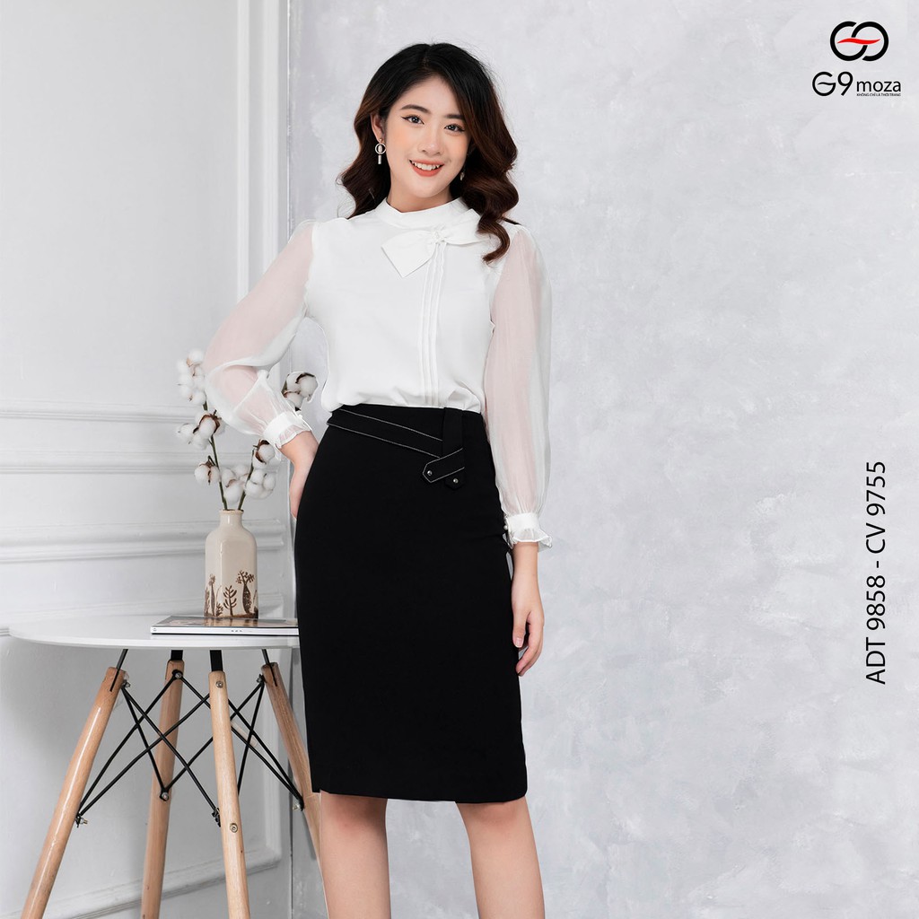 Áo tay dài 9858 màu trắng G9moza với chất liệu Cát phối voan.