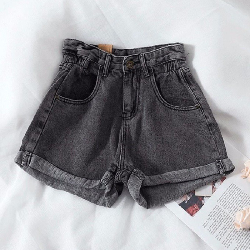 Quần Short Denim Nữ Lưng Cao Dáng Rộng Thời Trang