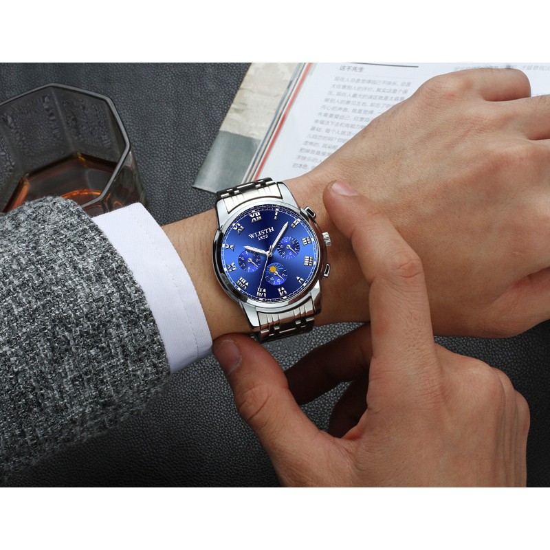 (FULL BOX) ĐỒNG HỒ NAM WLISTH MÁY NHẬT KIM DẠNG QUANG DÂY THÉP CAO CẤP | BigBuy360 - bigbuy360.vn