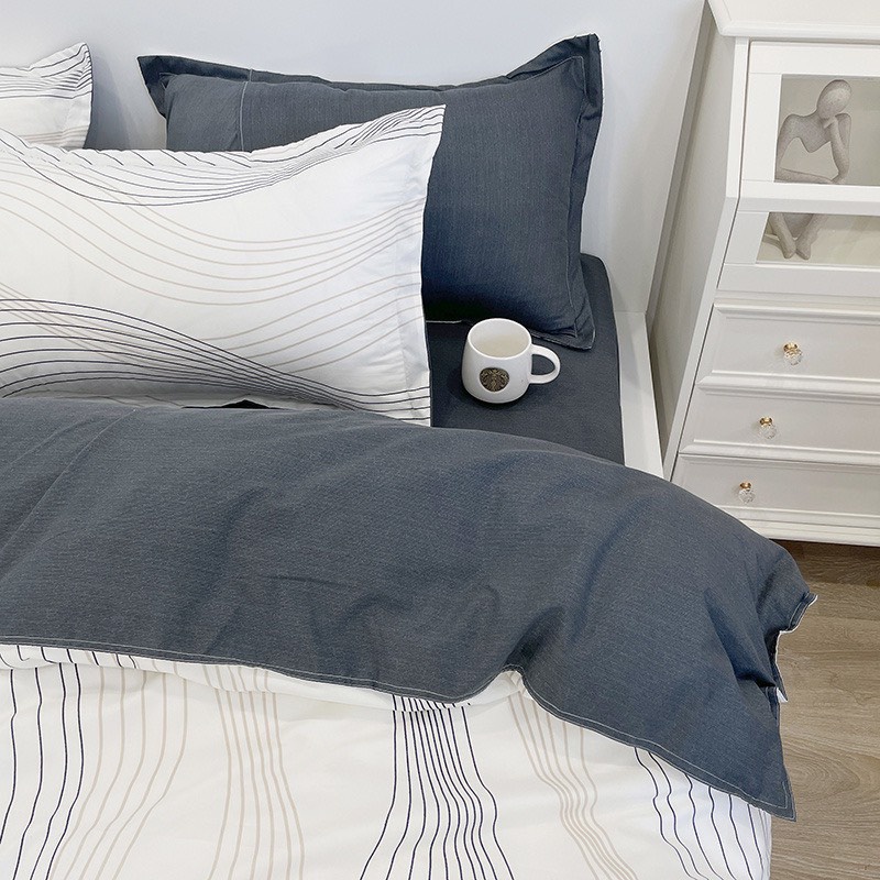 Bộ chăn ga gối Mẫu Sóng Trắng - set chăn ga chất cotton poly hàng dày đẹp.