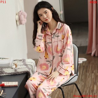 Pyjama cotton họa tiết hoa màu hồng cam nữ tính - Micha P11