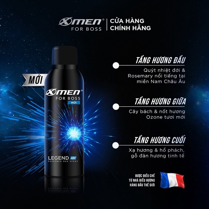 Xịt khử mùi X-Men For Boss Intense, Luxury, Motion, Legend 150ml