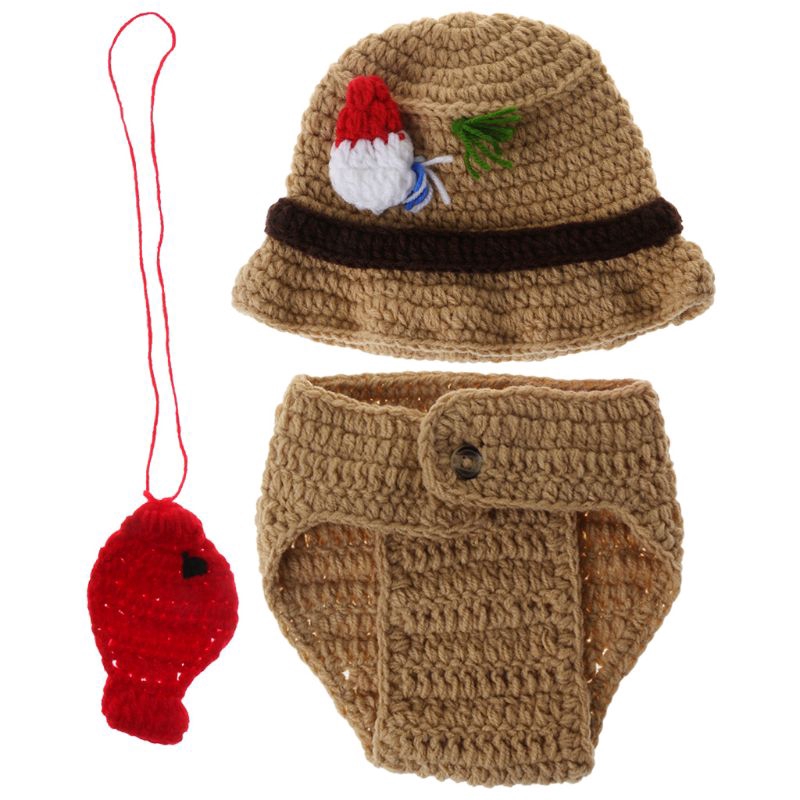 Mary☆Baby Costume Fisherman Hat Trousers Pendant Crochet Knitted Cosplay Clothing Newborn