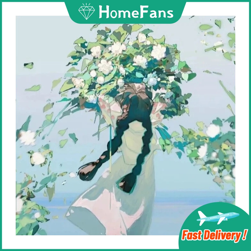 Bộ Tranh Đính Đá 5D Họa Tiết Cô Gái Và Hoa Độc Đáo Kích Thước 40x40cm/50x50cm DIY Dùng Trang Trí Nhà Cửa