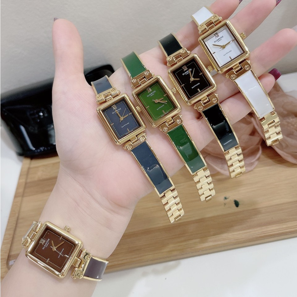 Đồng hồ nữ Sunrise mặt vuông, kính chống xước, máy nhật, bảo hành 12 tháng