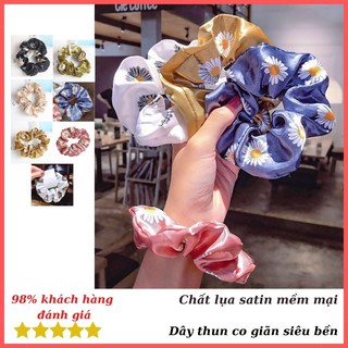 Dây Cột Tóc Srunchies Hoa Cúc Chất Lụa Satin Mềm Mại, Màu Sắc Nhẹ Nhàng,Tươi Tắn, Dễ Thương, Phụ Kiện Tóc Hàn Quốc Xinh