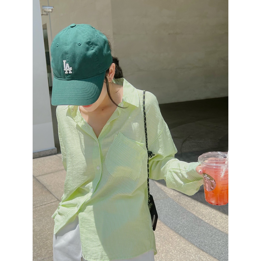 Áo somi tơ túi kiểu sọc xanh lá LENCLOTHING 869700