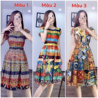Đầm xoè hoạ tiết thổ cẩm siêu độc thiết kế