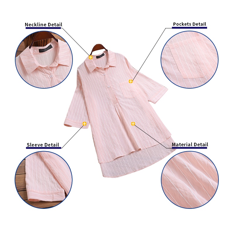 Áo sơ mi Zanzea kẻ sọc tay 3/4 thời trang dành cho nữ