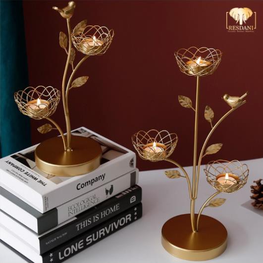 Decor Trang Trí Kệ Đựng Nến Mạ Vàng Luxury Hudo