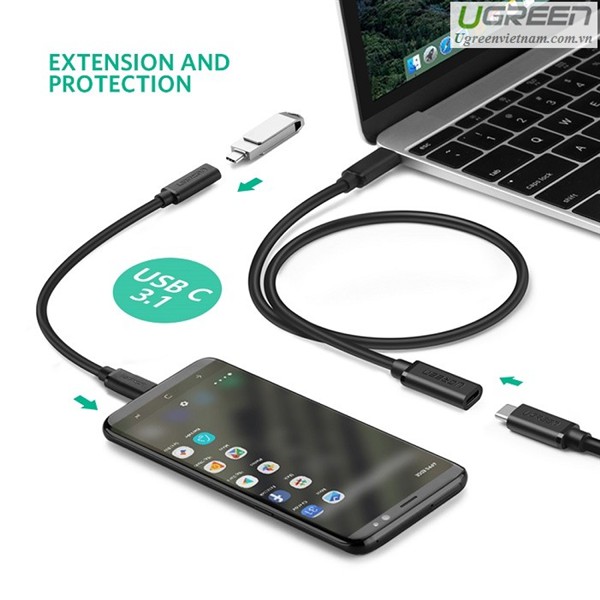 Cáp nối dài Usb Type C dài 0.5m Thunderbolt 3 Ugreen 40574 - Hàng chính hãng