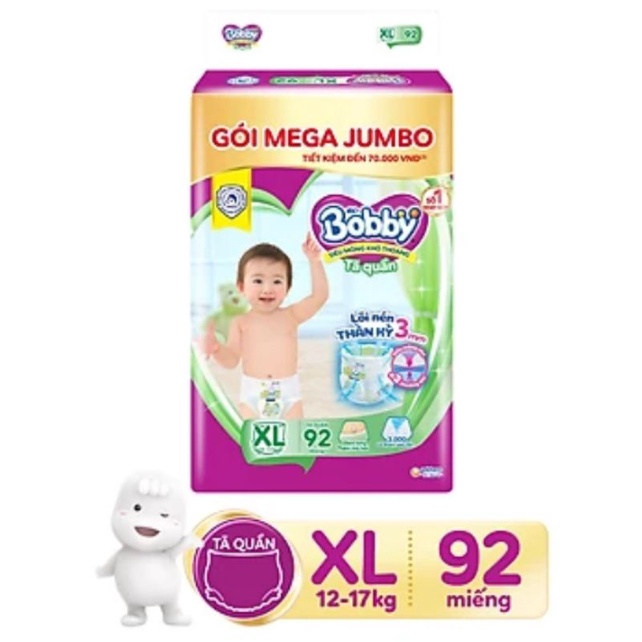 Tã quần Bobby gói Mega Jumbo M120/ L104/ XL92/ XL96/ XXL84/ XXL88 mẫu mới