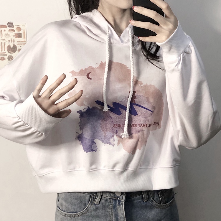 SUXI Áo Hoodie Tay Dài In Chữ Trẻ Trung Cho Nữ