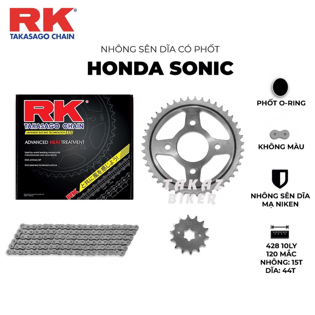 Nhông sên dĩa RK xe HONDA SONIC Có Phốt Cao Su thương hiệu JAPAN Hàng made in Malaysia