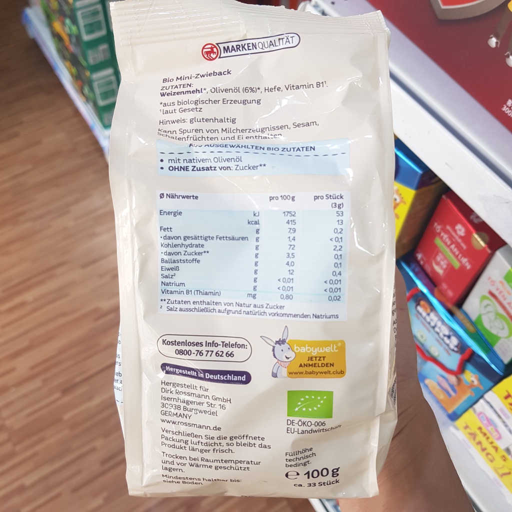 Bánh mỳ khô hữu cơ BabyDream Đức cho bé