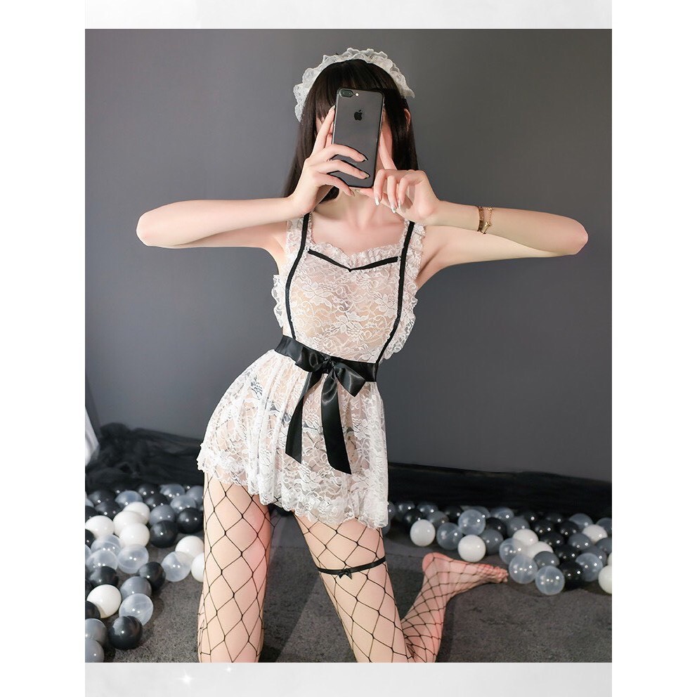 Đồ ngủ cosplay nàng hầu gái trắng ren hoa xuyên thấu sexy gợi cảm 6602 | BigBuy360 - bigbuy360.vn