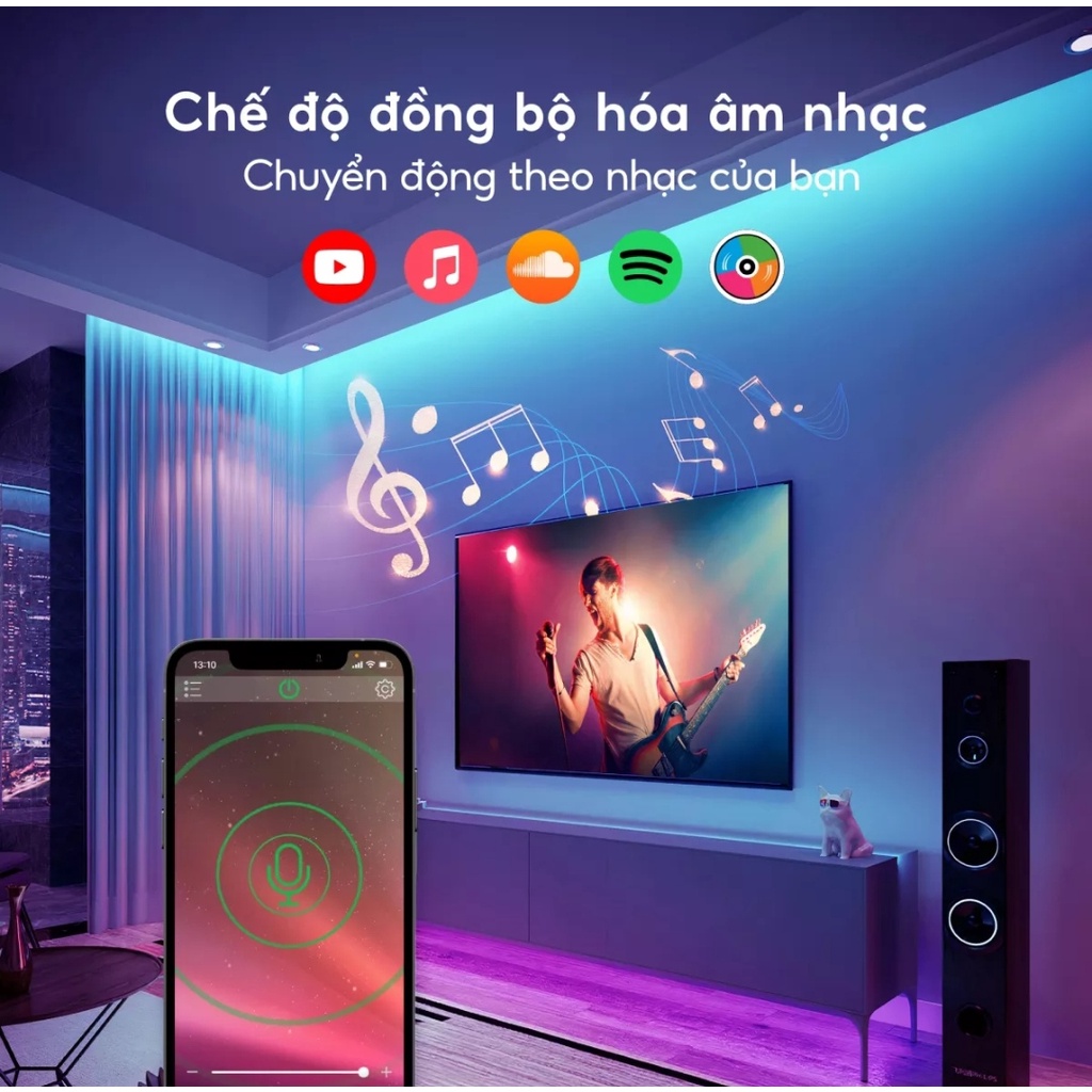 Đèn led Tiktok 5m RGB nháy theo nhạc 16 triệu màu điều khiển bằng điện thoại, đèn led dán tường tặng remote điều khiển