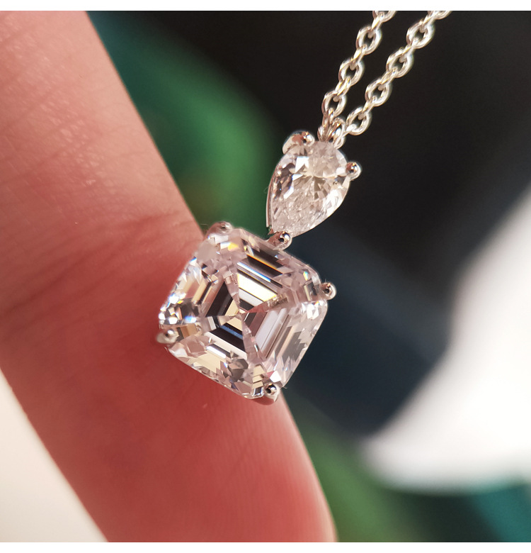 Vòng cổ bằng bạc 925 mặt hình vuông đính kim cương giả thời trang thanh lịch cho bạn gái