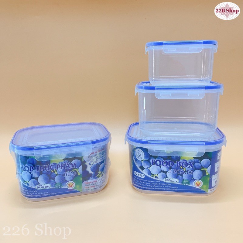 Set 3 hộp nhựa đựng thực phẩm, bảo quản đồ ăn tiện lợi Việt Nhật 6530