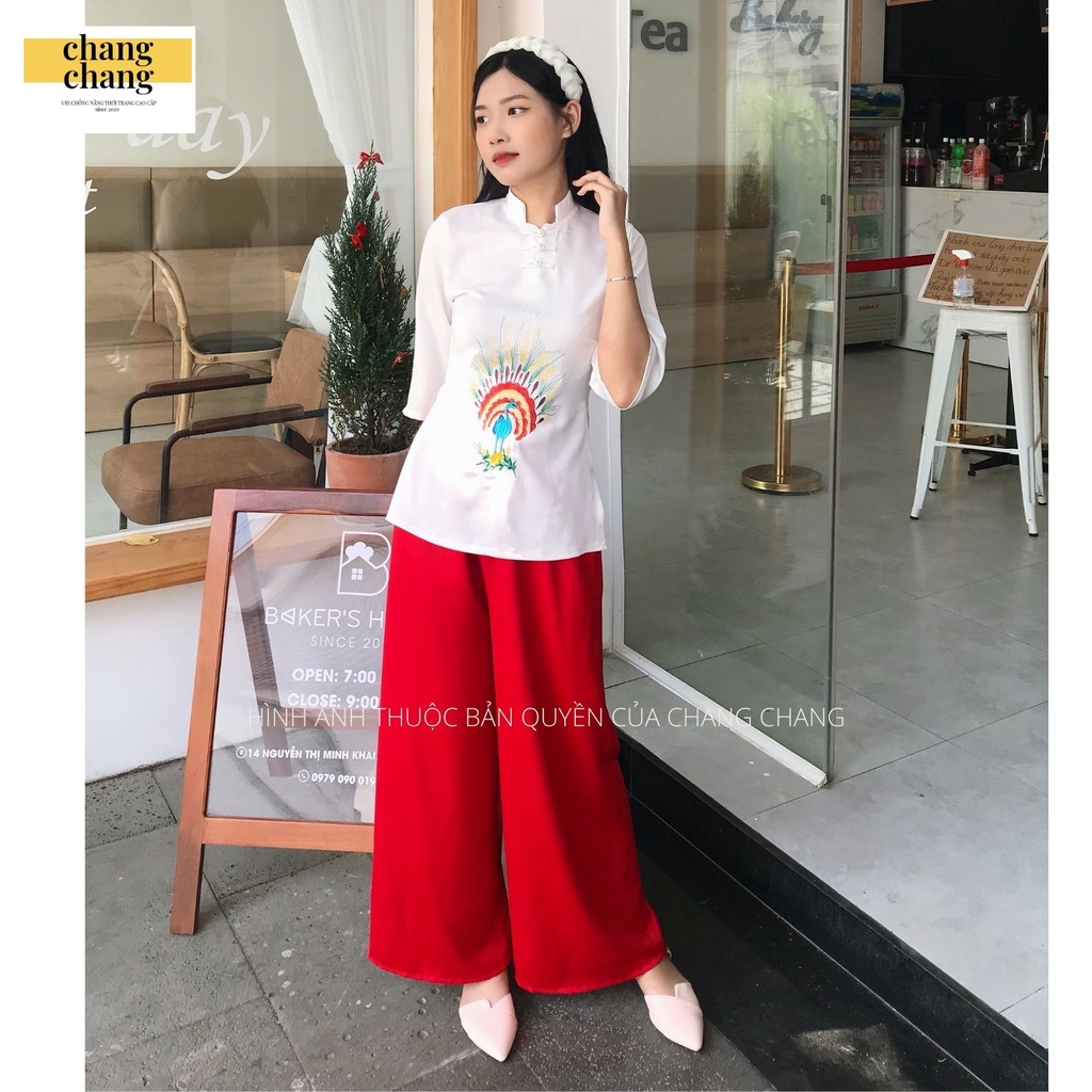 Đồ Lam, Đồ Bộ Đi Chùa Nữ Thêu Công Sắc Nét Cổ Tàu Thanh Lịch | Chang Chang