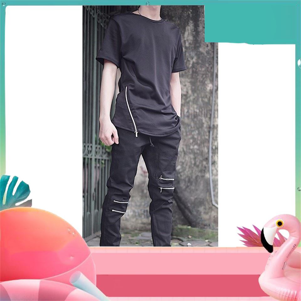 Quần Jogger Kaki Nam 2 Khóa Zip Chéo Màu Đen Dáng Đẹp-Trẻ Trung