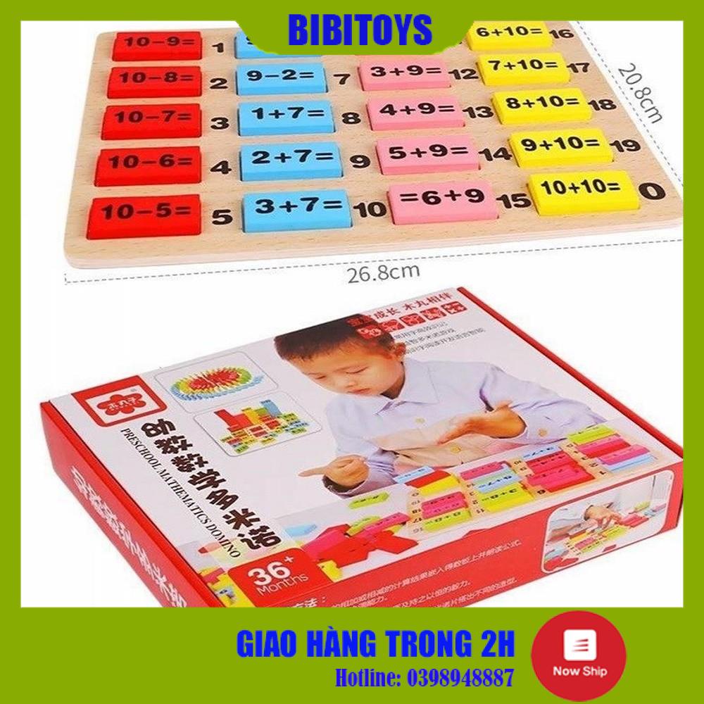 Đồ chơi Bộ học Toán kiêm chơi Domino 110 chi tiết gỗ thông an toàn cho bé