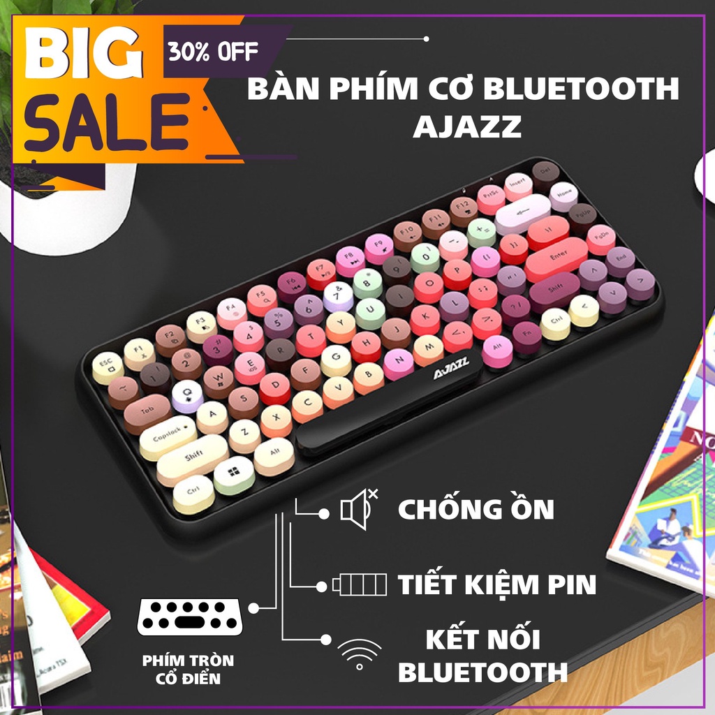 Bàn phím không dây bluetooth giả cơ AJAZZ dùng cho laptop,điện thoại, ipad(được chọn màu)