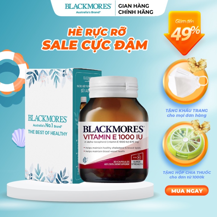 Vitamin E Blackmores 1000 IU Úc Viên Uống Giúp Tóc Mềm Mượt Đẹp Da 30 Viên
