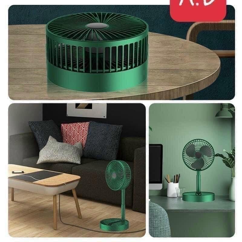 Quạt Sạc Tích Điện Để Bàn Gấp Gọn Super mini Xanh Rêu tiện dụng cho mùa hè siêu mát dùng lên đến 8h