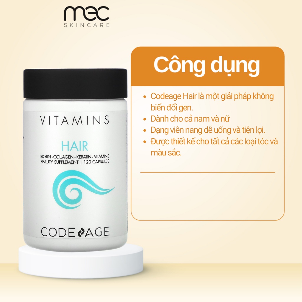 Viên Uống Hỗ Trợ Mọc Tóc Codeage  Hair Vitamin Codeage 120 viên (R) (HSD: 7/24)